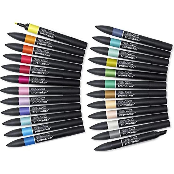 Winsor & Newton 0290078 ProMarker (im Wallet, Professioneller Layoutmarker-2 Spitzen, fein und breit für Zeichnungen, Design und Layouts) 24 Farben Set – Bild 4