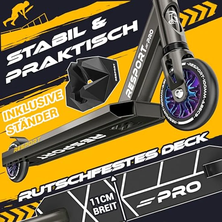 RE:SPORT REVO PRO Stunt Scooter, Profi Kickscooter mit 110mm PU Wheels, ABEC 9 Lager, leicht und wendig, inkl. Ständer für Kinder & Erwachsene – Bild 3