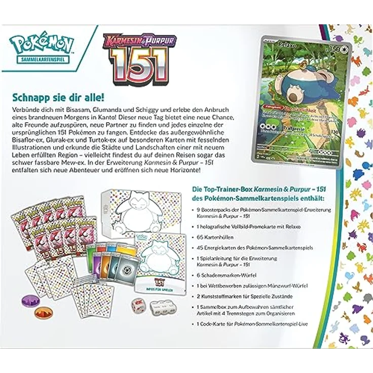 Pokémon-Sammelkartenspiel: Top-Trainer-Box Karmesin & Purpur – 151 (9 Boosterpacks & Premium-Zubehör) - Preisvergleich – Bild 4