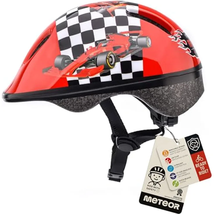 meteor® Teddybauer Kinderfahrradhelm, sicherer Rollerhelm für Jungen, verstellbarer Kopfverschluss, vielfältige Designs, Größe XS/S