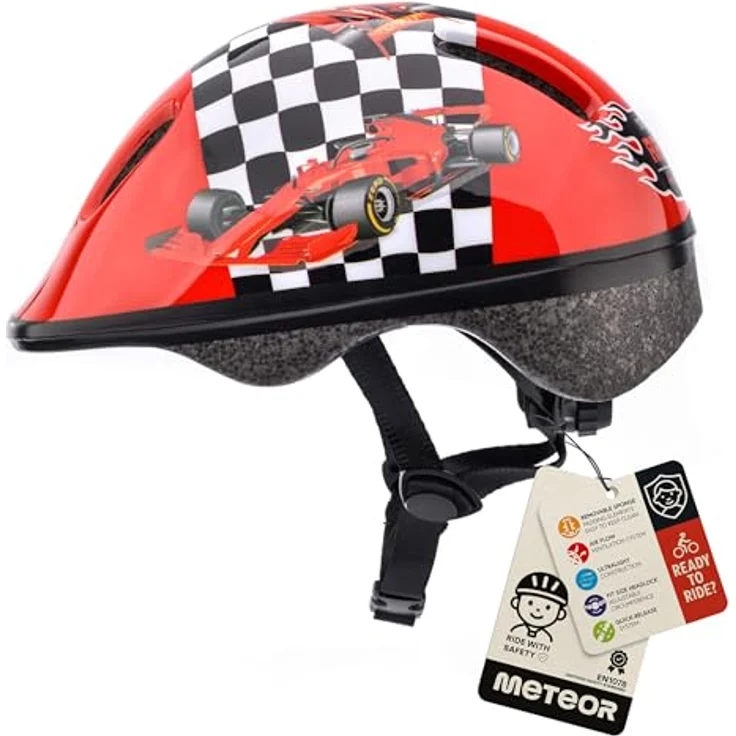 meteor® Teddybauer Kinderfahrradhelm, sicherer Rollerhelm für Jungen, verstellbarer Kopfverschluss, vielfältige Designs, Größe XS/S – Bild 1