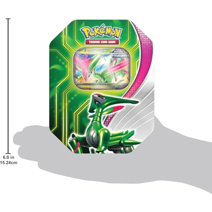 Pokémon-Sammelkartenspiel: Tin-Box Paradoxclash: Eisenblatt-ex (1 holografische Promokarte & 4 Boosterpacks) – Bild 4