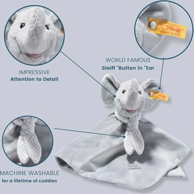 Steiff 242724 Soft Cuddly Friends My First Ellie Elefant Schmusetuch, Gray Violet, 26cm – Bild 4