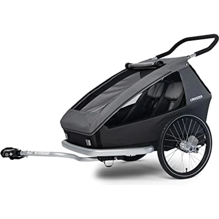Croozer Fahrradkinderanhänger Kid Keeke 2, Fahrradanhänger für 2 Kinder inkl. Buggy Rad, mit Croozer AirPad® Federung, 20" Speichenlaufrädern, silber – Bild 5