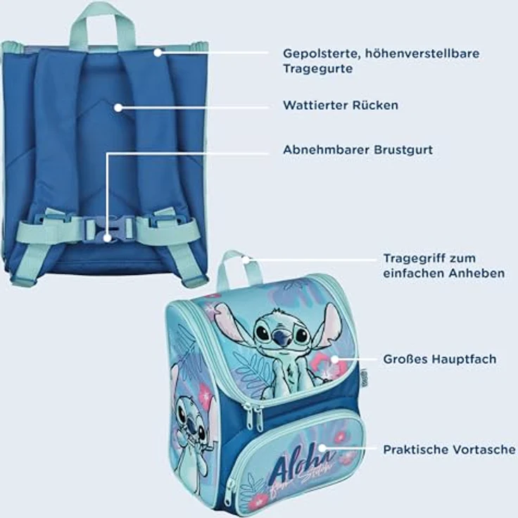 Scooli Vorschulranzen Cutie Lilo & Stitch, Kindergartenrucksack mit 6,5 l Volumen, gepolsterten Tragegurten und abnehmbarem Brustgurt – Bild 4