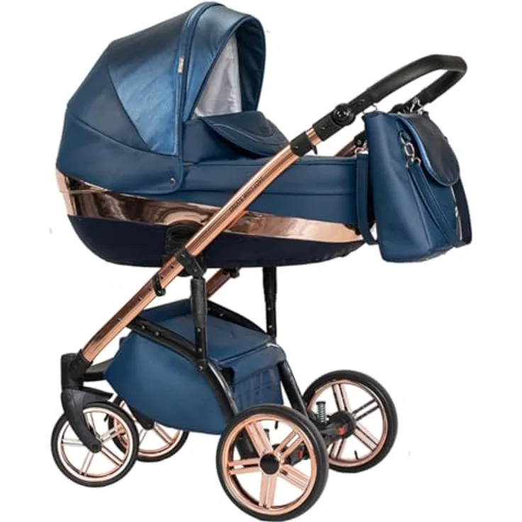 Elcar Kinderwagen-Set 2 in 1 Vip Lux, Multitalent mit Wanne und Sportsitz, 11 Teile, Blue Velvet
