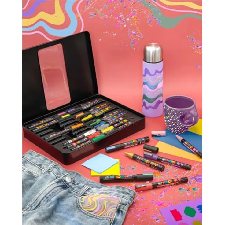 POSCA Uni-Ball 186832 Marker Set Groovy Colours, 20 Acrylstifte im Etui mit hoher Deckkraft und vielseitiger Nutzung auf verschiedenen Oberflächen – Bild 6