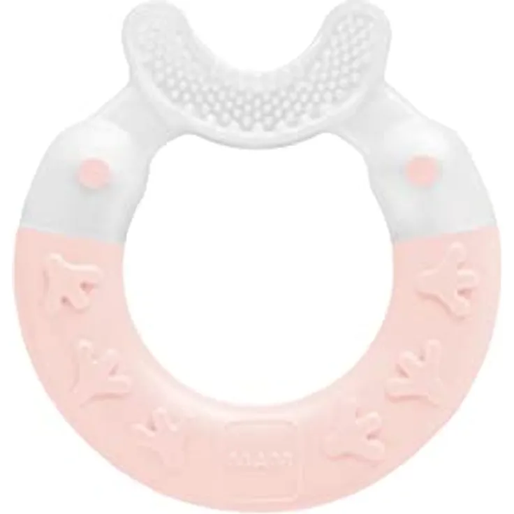 MAM Beißring Bite & Brush, Baby Zahnungshilfe beruhigt das Zahnfleisch, unterstützt die Zahnpflege mit extra-weichen Borsten, ab 3+ Monate, rosa, 1 Stück (1er Pack)