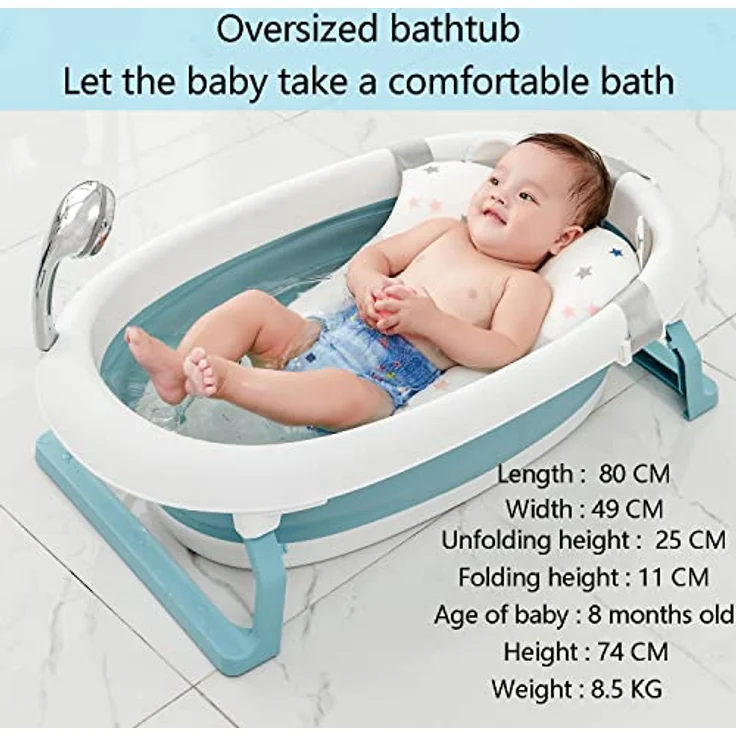 Groß Faltbare Baby Badewanne mit 55 Litern Volumen, Baby Wanne Inkl. Badewanneneinsatz Baby, Kinder Bälle, Baby-haarwaschbecher, Babybadewanne Faltbar für Babys 0-6 Jahre, 80 X 49 X 25 cm – Bild 4