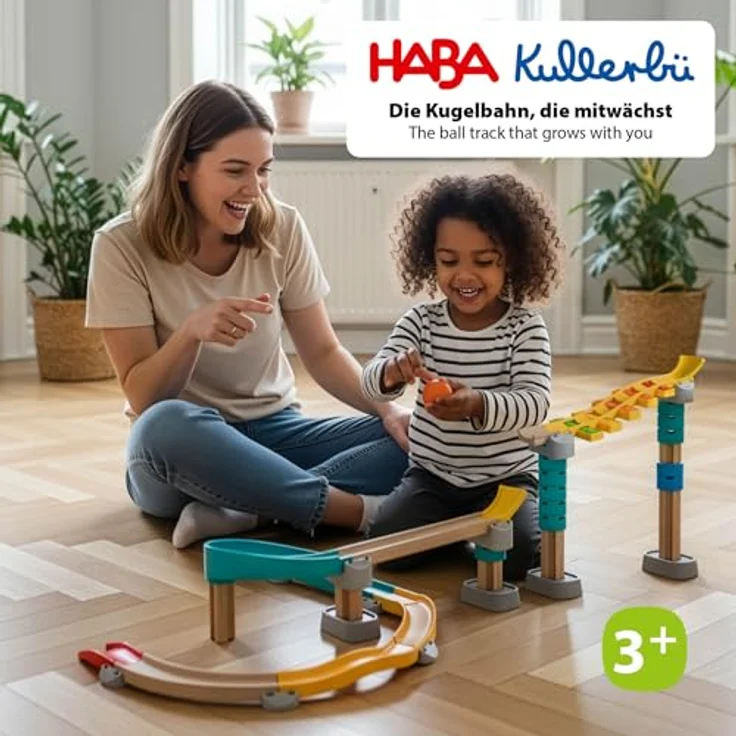 HABA Kullerbü Kugelbahn Klangtreppe Step by Step, Mitwachsendes Spielset mit 47 Teilen, Sound-Effekten und stabilen Klick-System, für Kinder ab 12 Monaten – Bild 3