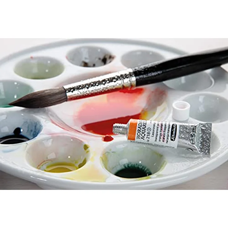 Schmincke HORADAM AQUARELL Farbkasten, 24 x 5 ml Tuben in Nussbaum, mit Porzellanpalette, hochwertiges Malset für Aquarellmaler – Bild 4