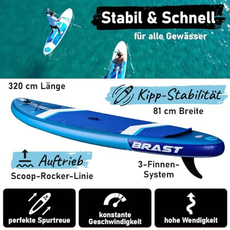 BRAST® SUP Board mit LEDs, aufblasbares Stand up Paddling Set, 320x81x15cm, 10 Farben LED-Beleuchtung, 5 Jahre Garantie, 2in1 Paddel Kajak-Sitz, inkl. Action-Cam-Halterung und Fußschlaufe – Bild 3