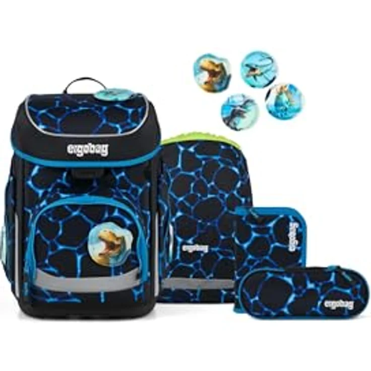 ergobag cubo Set, ergonomischer Schulranzen 5-teilig mit höhenverstellbarem Tragesystem, standfest und reflektierend, für 1. Klasse, grau – Bild 1