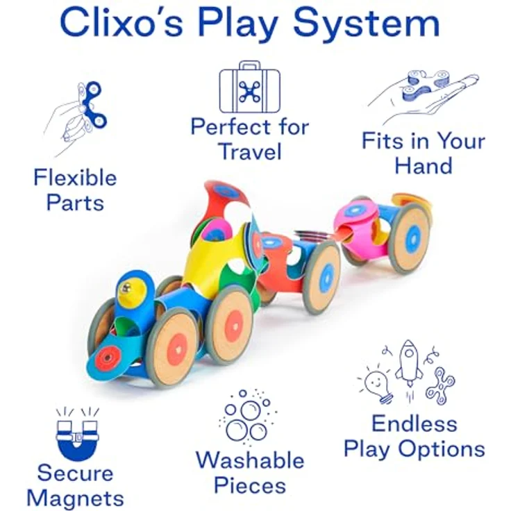 Clixo Wheel Creator, Magnetbaukasten mit 72 Teilen und Rädern, regenbogenfarben – Bild 5