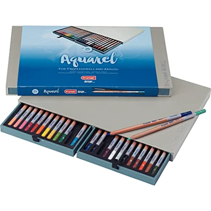 Bruynzeel Design Aquarellstifte 24er-Set mit Pinsel, wasserlösliche Künstlerstifte für Zeichnen, Kolorieren & Malen in stabiler Aufbewahrungsschachtel – Bild 1