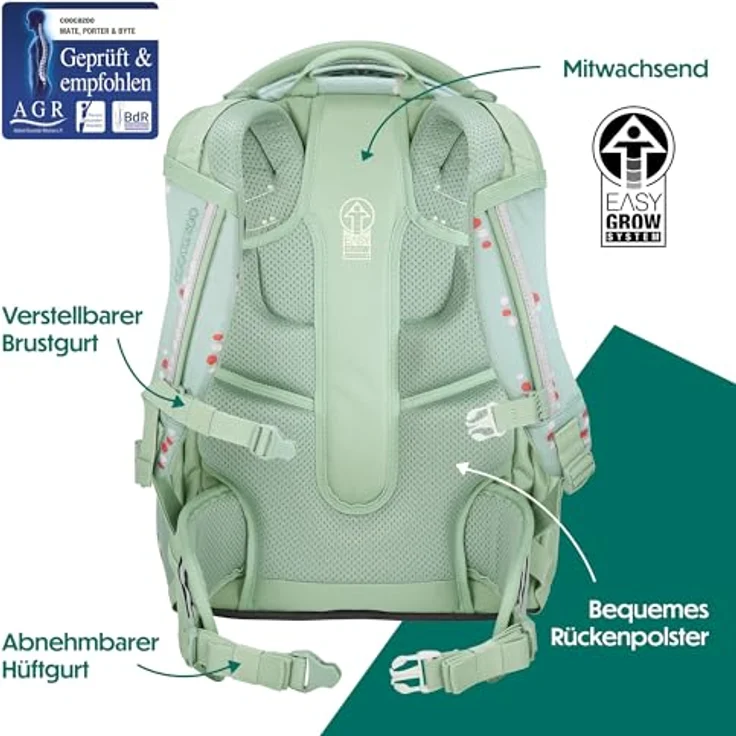 Coocazoo Porter Schulrucksack „Dancing Dots”, Mint, ergonomisch höhenverstellbar mit Brust- und Hüftgurt, ab der 3. Klasse, 5 Fächer, nachhaltig aus recycelten PET-Flaschen – Bild 4