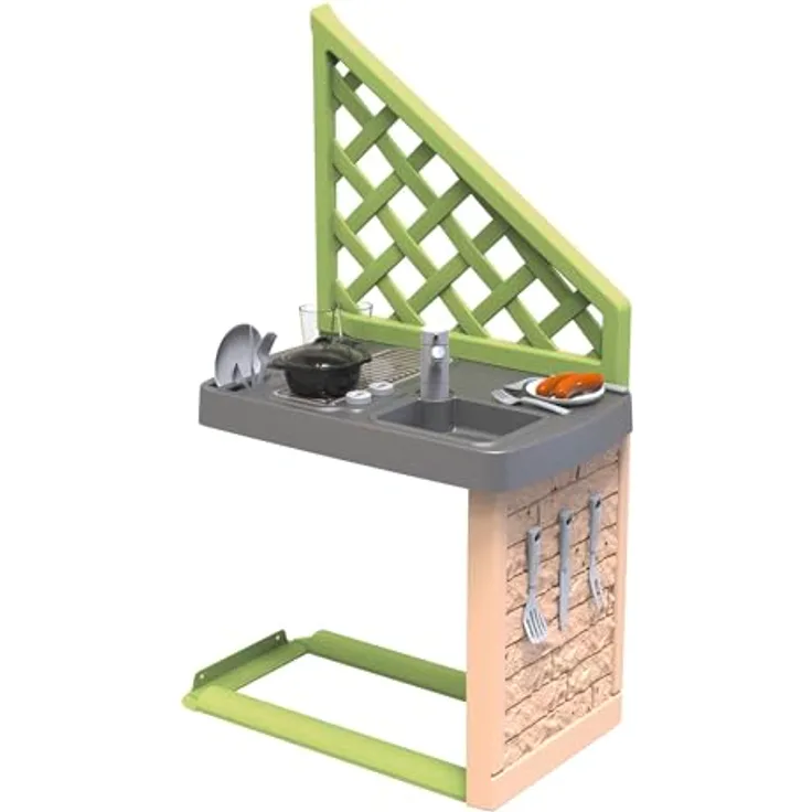 Smoby Life Sommerküche Zubehör, Outdoor-Spielküche für Kinder mit Grill und Spüle, 17-teilig, UV-beständig, aus 60% recyceltem Kunststoff, ab 2 Jahren