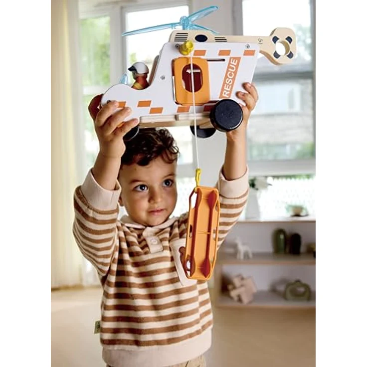 Hape Rescue Helicopter, Spielset mit 1 Figur, Hubschrauber mit öffnenden Türen und beweglichem Piloten, für Kinder ab 24 Monaten – Bild 3