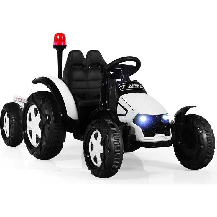 Dreamade Kinder Elektro Traktor mit abnehmbarem Anhänger & Fernbedienung, Trettraktor mit LED Lichtern, Musik, Hupe & USB, 12V 7AH Batterie, für Kinder ab 3 Jahre (Weiß)