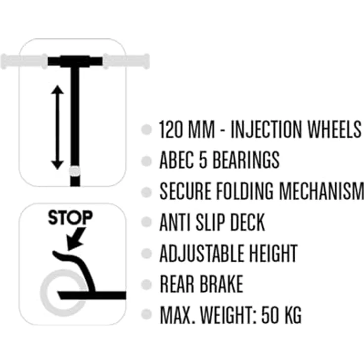 Stamp VA374042, Scooter für Kinder, faltbar mit einstellbarer Lenkerhöhe und Solid Wheels, schwarz – Bild 4