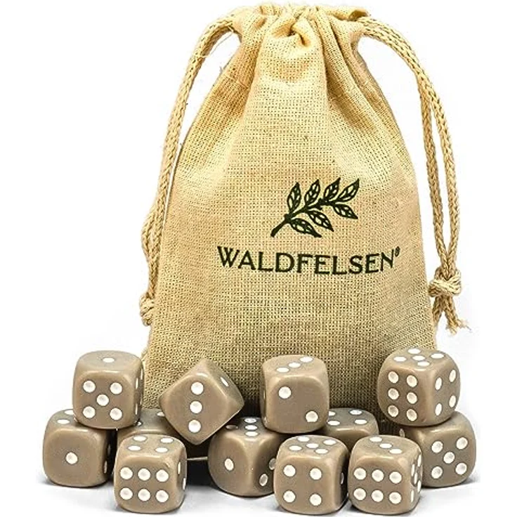 Waldfelsen 6-seitige Acrylwürfel, hochqualitative Standardgröße 16 mm, 12 Stück in Grau mit Stoffbeutel, Knobelspielzubehör – Bild 1