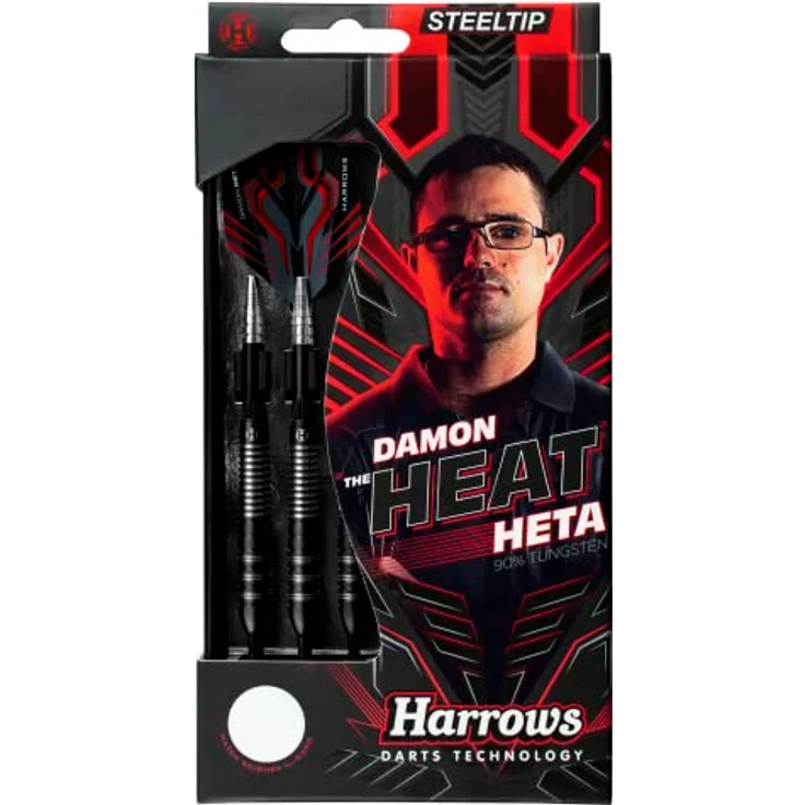 Harrows Damon Heta 90% Tungsten Steel Tip Darts Set, 21g, 23g & 25g mit schwarzem Alamo Schaft, Damons Signature Harrows Flights und Reiseetui (21g) – Bild 2