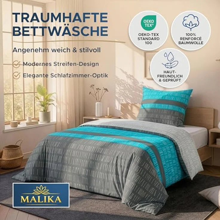 MALIKA Bettwäsche Set 155x220 cm, Renforcé Baumwolle, Oeko-TEX, Temperaturregulierend, Rot, mit Reißverschluss – Bild 2