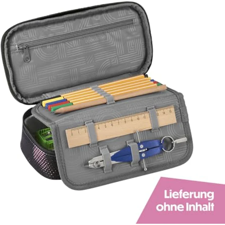 Coocazoo Mäppchen „Pink Illusion”, schwarz-pink, großes Hauptfach, Schlaufen für Zirkel, Geodreieck und Lineal, Stundenplanfach, Stiftehalter, Reißverschlussfach, ab der 3. Klasse – Bild 2