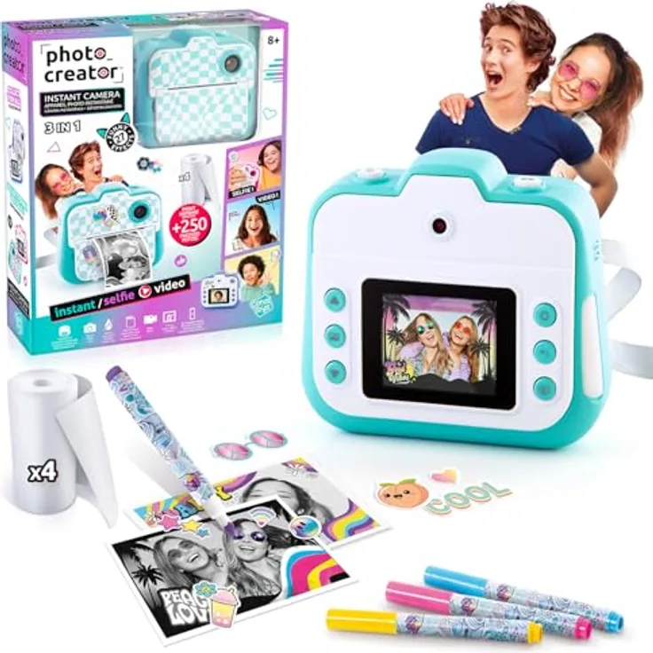 Canal Toys Photo Creator Instant, Kinderkamera mit 250 Fotos Sofortdruckfunktion, Farb-LCD-Bildschirm und Doppellinse