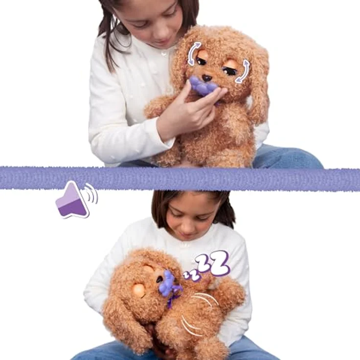 IMC TOYS Baby Paws Interaktiver Labradoodle, Kuscheltier mit flauschigem Lockenfell, inkl. Schnuller, Fläschchen und Tragebeutel, ab 18 Monaten geeignet – Bild 6