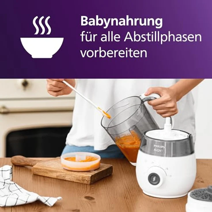 Philips Babynahrungszubereiter SCF883/20, 4-in-1 Dampfgarer und Mixer mit 10 Bechern, 400 W, weiß – Bild 4