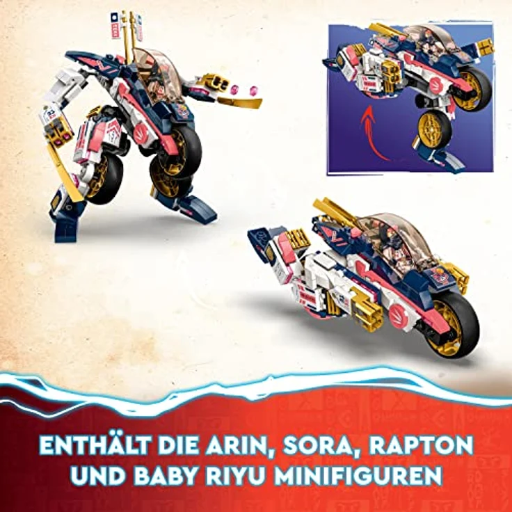 LEGO 71792 NINJAGO Soras transformierender Mech-Bike-Renner, 2in1 Set mit transformierender Mech-Actionfigur, Motorrad-Spielzeug Set mit 3 Minifiguren für Kinder, Jungen und Mädchen – Bild 5