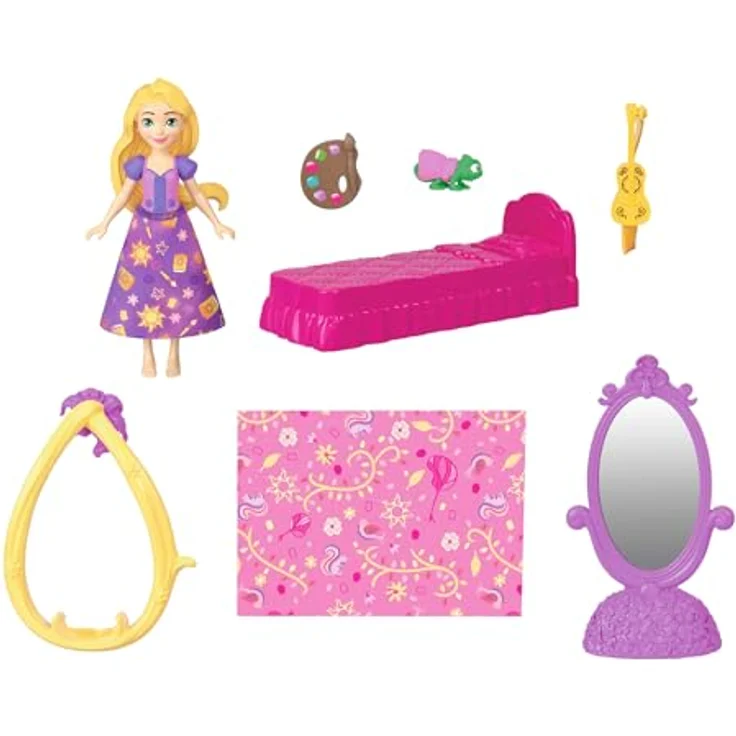 Mattel® Puppenhaus Disney Prinzessin Rapunzel Stacking Castle mit 9 cm Rapunzel-Puppe und Möbeln, tragbar – Bild 6