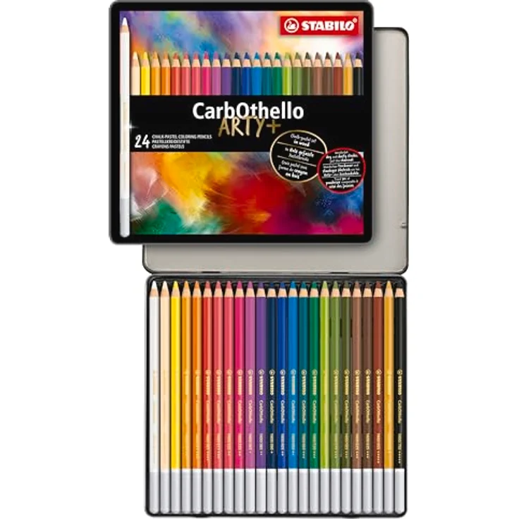 STABILO CarbOthello ARTY+ Pastellkreidestift, 24er Metalletui mit 24 brillanten Farben, trocken misch- und wischbar – Bild 1