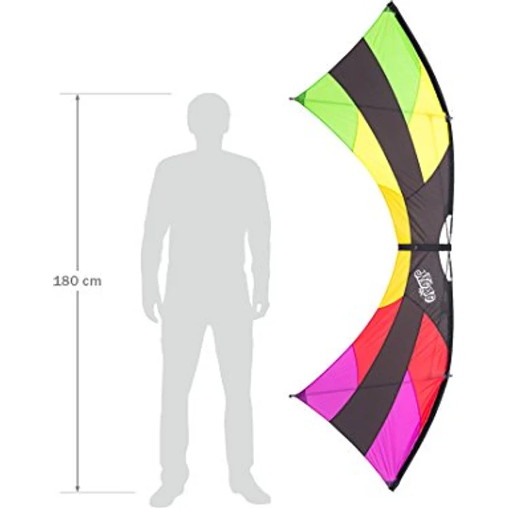 HQ HIGH QUALITY DESIGN HQ 11939230 - Mojo Rainbow Vierleiner Lenkdrachen, 75x222cm, inkl. 50kp Dyneemaschnüre 4x20m auf Quad-Griffen, 2-4 Beaufort, ab 12 Jahren – Bild 2