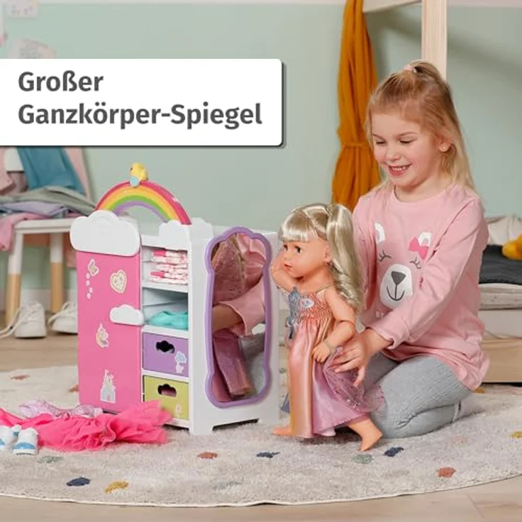 Baby Born Puppenkleiderschrank Regenbogen, mit Licht- und Soundeffekt, Kleiderstange und herausnehmbaren Schubfächern – Bild 5