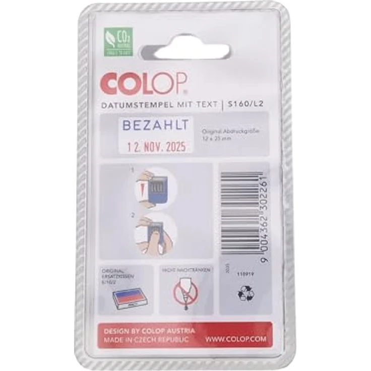 COLOP Selbstfärbestempel Mini Dater 160, Stempeltext BEZAHLT, blau/rot, Kunststoff, austauschbares Stempelkissen, 10 Jahre gültig – Bild 4
