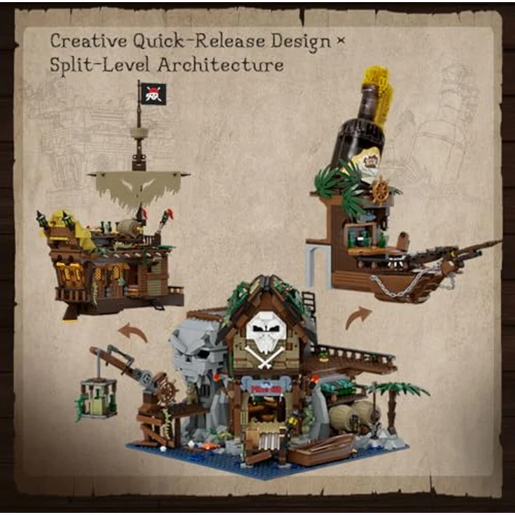 Pantasy The Pirates Pub, Klemmbausteine Set mit 2800 Teilen und 4 Minifiguren, 58 cm hohe Piraten-Taverne im Schiffswrack-Stil – Bild 3