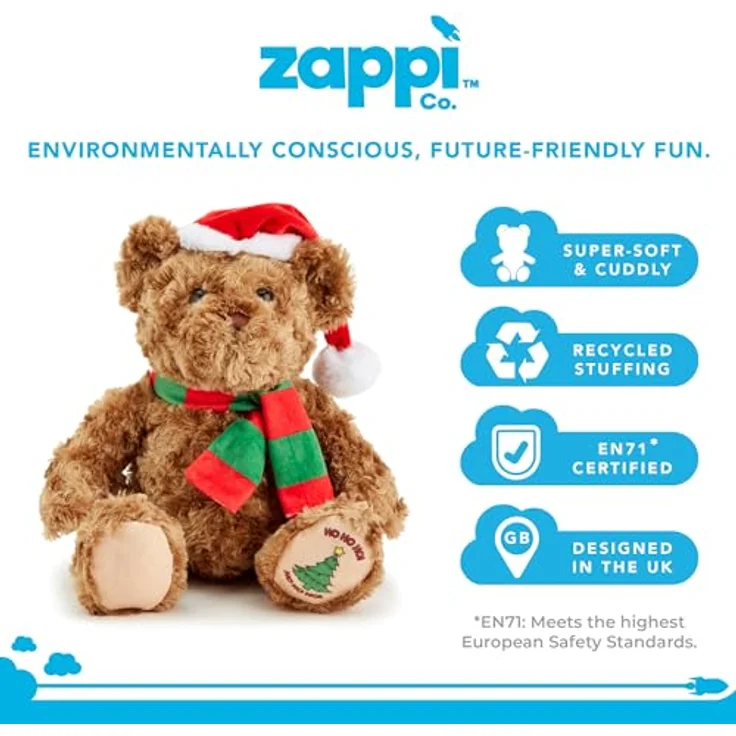 Zappi Co Weihnachtsbär Plüschtier, weiches Kuscheltier (28-30 cm) für Neugeborene, gefüllt mit recyceltem Material, Waschbar bis 40 Grad – Bild 2
