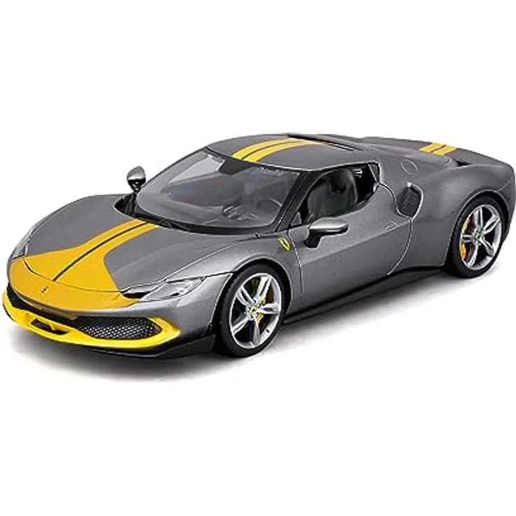 Bburago Ferrari 296GTB Assetto Fiorano, Modellauto im Maßstab 1:18, grau-gelb, bewegliche Motorhaube, Kofferraum und Türen, Detalgetreue Nachbildung aus Metallspritzguss – Bild 1
