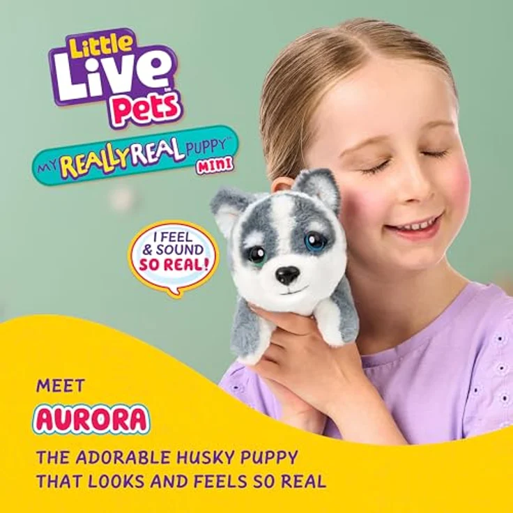LITTLE LIVE PETS My Really Real Puppy Mini – Aurora der Husky, interaktiver Puppy mit 20+ Geräuschen und Reaktionen, inklusive Präsentationskorb, 11 cm groß – Bild 2