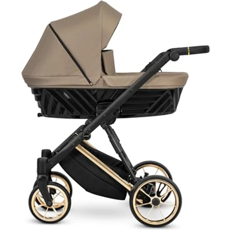 Kunert Ivento Premium 2in1 Kinderwagen, braun mit Goldrahmen, umkehrbare Sitzgruppe, leichtes Aluminium-Chassis, All-Terrain-Fahrwerk, grosser Stauraumkorb – Bild 1