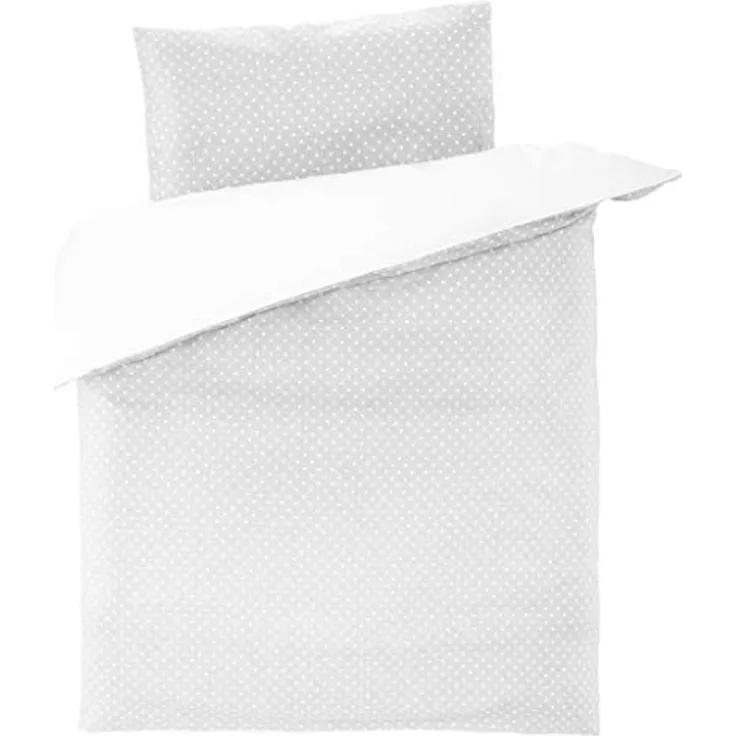 Fillikid Babybettwäsche - Deckenbezug 80x80 cm, Kissenbezug 35x40 cm - 100% Baumwolle - Kinder Bettwäsche Set mit Hoteleinschlag, OekoTex geprüft - Grau Weiß Punkte