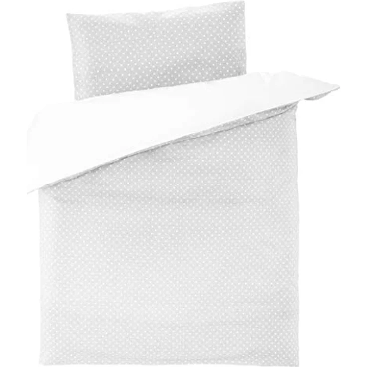 Fillikid Babybettwäsche - Deckenbezug 80x80 cm, Kissenbezug 35x40 cm - 100% Baumwolle - Kinder Bettwäsche Set mit Hoteleinschlag, OekoTex geprüft - Grau Weiß Punkte – Bild 1