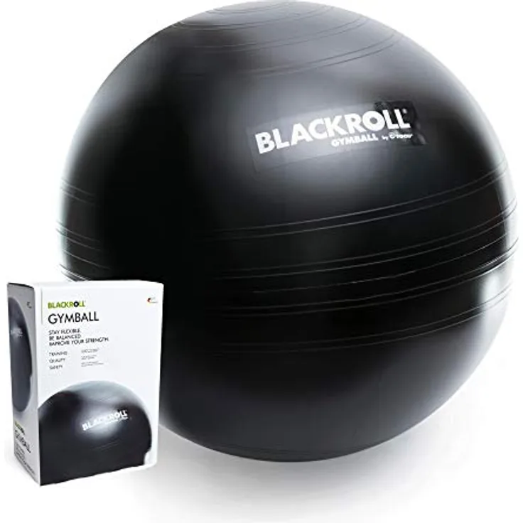 BLACKROLL® AMGBBK GYMBALL, funktionaler Gymnastikball 65 cm, Fitnessball zum Trainieren oder Sitzen, belastbarer Sitzball für Koordinations- und Stabilisationstraining, Made in Germany, Schwarz