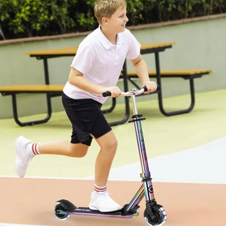 Globber Flow Element Lights, Klassischer Kinderroller mit LED-Rädern, Olive, für 100 kg, höhenverstellbar – Bild 7