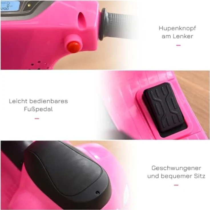 HOMCOM Elektro Motorrad Kinder 6V Vespa-Design mit Stützrädern und Scheinwerfer – Bild 4