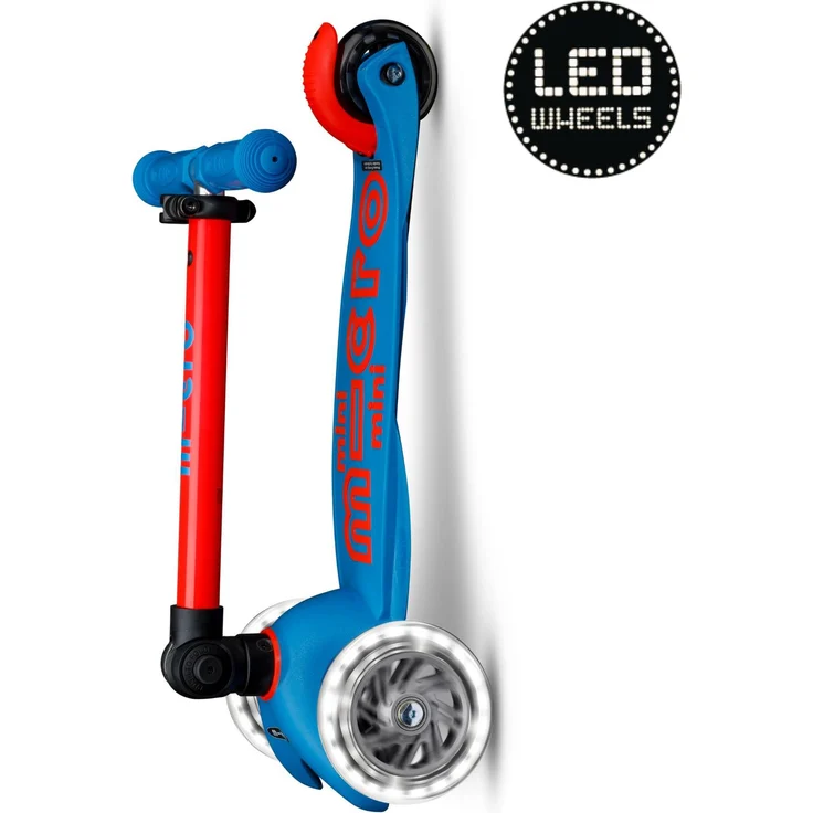 Micro Mobility Mini Micro Deluxe Foldable Neon LED, Kinder Dreiradroller für Jungen/Mädchen, 3 Räder, max. Tragkraft 50 kg, rutschfester Deck, verstellbarer Lenker