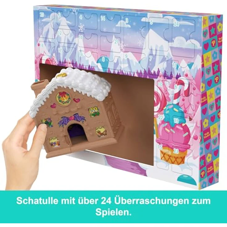 Polly Pocket Spielzeug-Adventskalender, Lebkuchenhaus mit 24 Überraschungsgeschenken und Minipuppe, für Kinder ab 4 Jahren – Bild 5