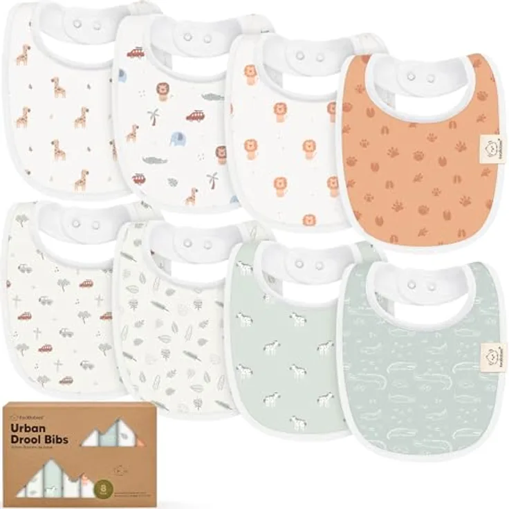 KeaBabies 8-Pack Bio Lätzchen für Babys, Saugfähige Baumwoll-Sabberlätzchen in unisex Wilderness-Design, Leicht zu Reinigen, 0-24 Monate